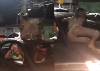 A mulher escorregou e caiu. Foto: Reprodução