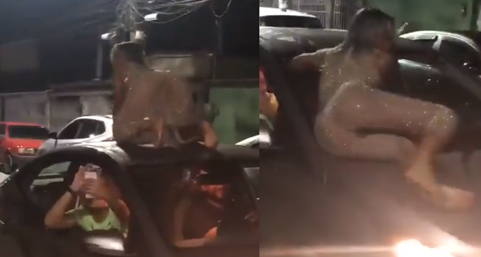 A mulher escorregou e caiu. Foto: Reprodução