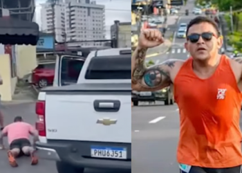 O homem foi levado para a delegacia. A arma estava no carro. Foto: Reprodução