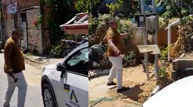 O homem xingou os funcionários e usava um martelo. Foto: Reprodução