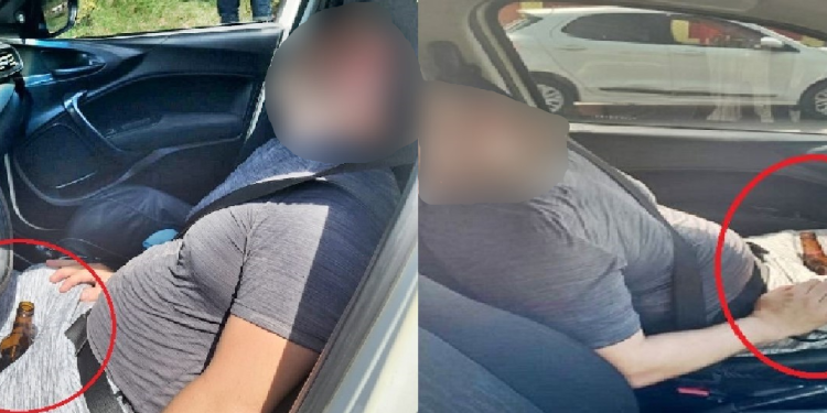 O homem foi encontrado dormindo com uma garrafa no meio das pernas. Foto: Reprodução