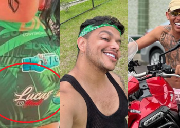 Um vídeo mostra uma mulher com o abadá que mostraa o @ do influenciador. Foto: Reprodução