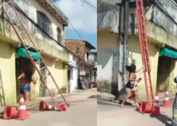 A mulher ficou furiosa e foi pra cima dos funcionários. Foto: Reprodução