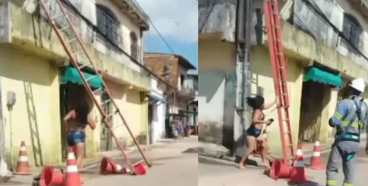 A mulher ficou furiosa e foi pra cima dos funcionários. Foto: Reprodução