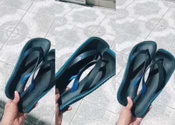 A mulher colocou o calçado para secar no sol. Foto: Reprodução