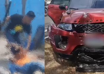 O carro ficou detonado na avenida Álvaro Maia. Foto: Reprodução