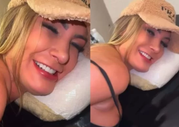 O filho, Arthur, a filmou sendo tatuada. Foto: Reprodução