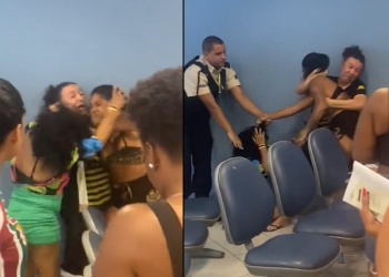 A confusão foi tanta que nem os seguranças conseguiam conter os ânimos. Foto: Reprodução