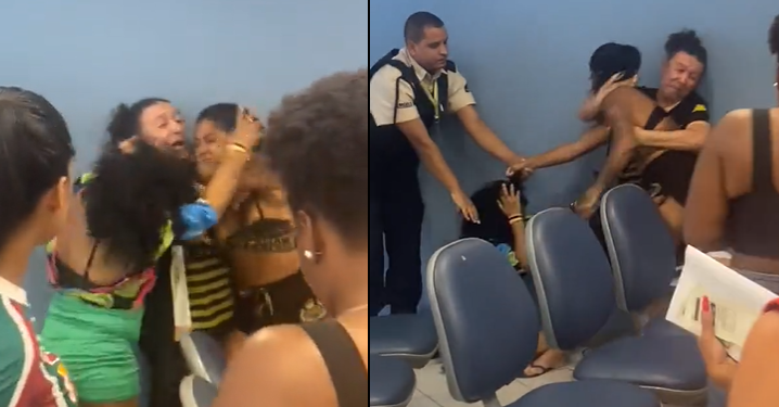 A confusão foi tanta que nem os seguranças conseguiam conter os ânimos. Foto: Reprodução