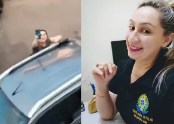 Ana Campos aparece gritando e filmando a outra, que revida filmando também. Foto: Reprodução