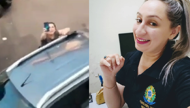 Ana Campos aparece gritando e filmando a outra, que revida filmando também. Foto: Reprodução