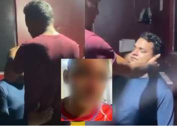 O caso gerou revolta nas redes sociais e o pai ficou com o rosto todo ensanguentado. Foto: Reprodução