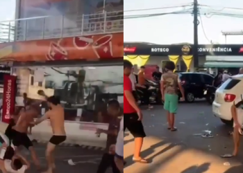 A briga feia foi assistida por várias pessoas que não fazem nada. Foto: Reprodução