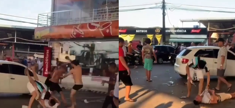 A briga feia foi assistida por várias pessoas que não fazem nada. Foto: Reprodução