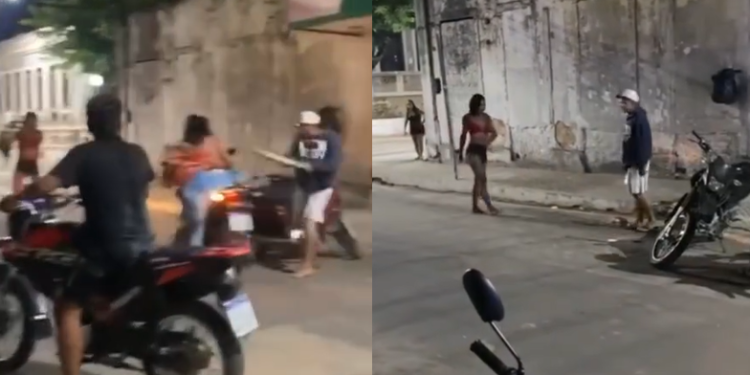 A mulher estava com uma outra na garupa, que não é atingida. Foto: Reprodução