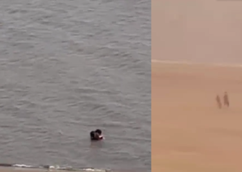 Os dois invadiram a área que está proibida para o banho. Foto: Reprodução