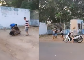 O trânsito parou e todo mundo ficou assistindo a porrada. Foto: Reprodução