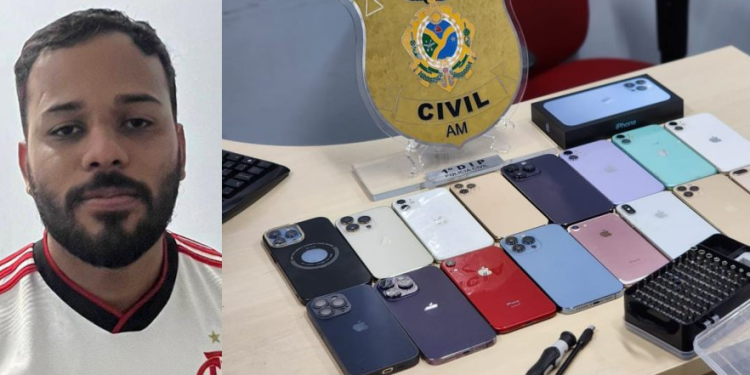 Diversos celulares da marca Apple foram encontrados com ele. Foto: Divulgação/PC-AM