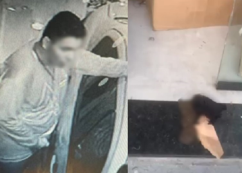 O  homem nem imaginava que tinha uma câmera bem acima dele. Foto: Reprodução