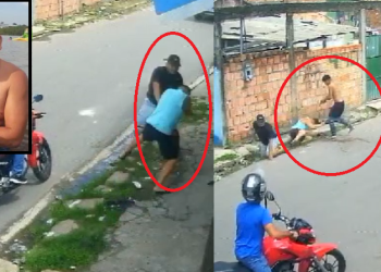 A vítima reage, em seguida outro criminoso corre e atira. Foto: Reprodução