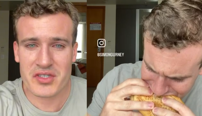 O australiano voltou para mais uns dias na cidade e foi logo matar a saudade do sanduíche. Foto: Reprodução