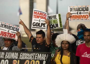Este ano houve protestos em Brasília contra o PL do Marco Temporal