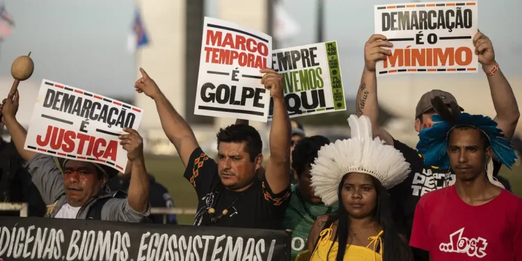 Este ano houve protestos em Brasília contra o PL do Marco Temporal