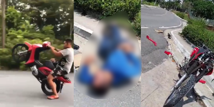 A moto aparentava ser nova e se quebrou toda, assim como o dono. Foto: Reprodução