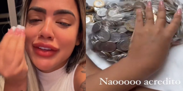 Lays Peace passou um tempão contando as moedinhas. Foto: Reprodução
