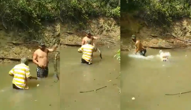 O idoso caiu durinho no rio e se molha todinho. Foto: Reprodução