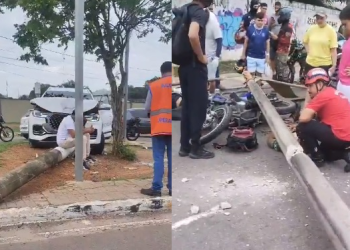 Por pouco as vítimas não foram esmagadas pelo poste. Foto: Reprodução