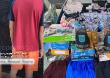 Quadrilha levou brinquedos, roupas e perfumes do shopping em Goiânia. Foto: Reprodução