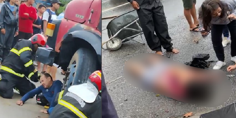 Ele 'voou' para debaixo da roda e ainda atropelou uma mulher. Foto: Reprodução