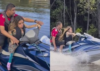 Leandrinha Du Art ‘tira onda’ em cima de jet ski em Manaus: "a mamãe vive"