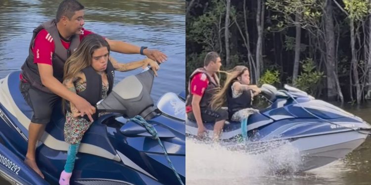 Leandrinha Du Art ‘tira onda’ em cima de jet ski em Manaus: "a mamãe vive"