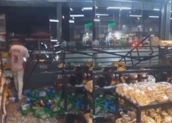Vídeo: mulher pisa no acelerador achando que estava na 'marcha ré' e invade supermercado em Manaus