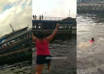 Vídeo: Mulher que não iria viajar pula do barco em movimento em Coari e nada até o porto