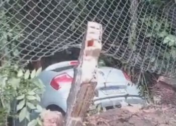 Vídeo: motorista perde o controle do carro e acaba destruindo cercado de arame no Tarumã