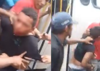 "Porrada no ladrão", passageiros quase matam assaltante no soco no Centro de Manaus - VÍDEO