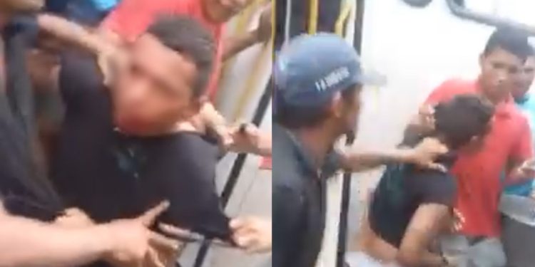 "Porrada no ladrão", passageiros quase matam assaltante no soco no Centro de Manaus - VÍDEO