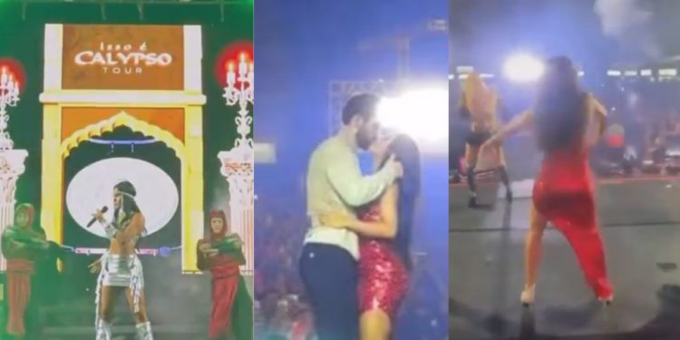 Vídeos: Isabelle abre o show da Joelma em Manaus e ainda dá 'beijaço' em Matteus no palco