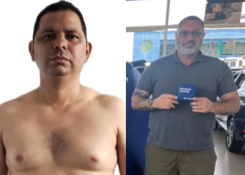 Fabrício dos Santos Gonçalves, de 42 anos (lado esquerdo), planejou todo o crime contra a vítima (direita). Foto: Reprodução