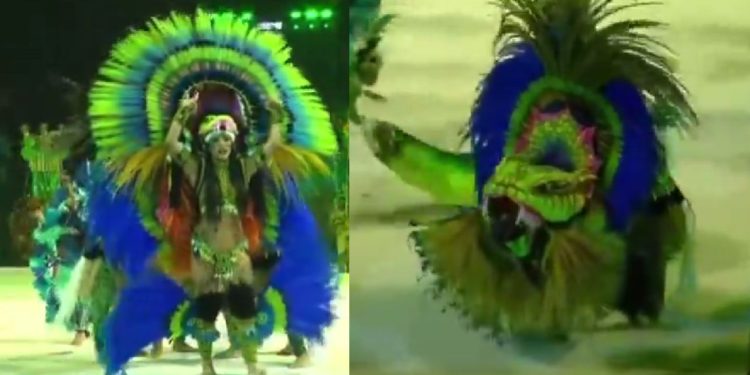 Marciele Alburquerque, cunhã-poranga do Caprichoso, se transforma na 'Cobra Grande' e leva o público ao delírio