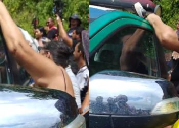 Vizinha fofoqueira leva 'carão' de PM após subir na viatura para ver caso de m0rte em Manaus; VÍDEO