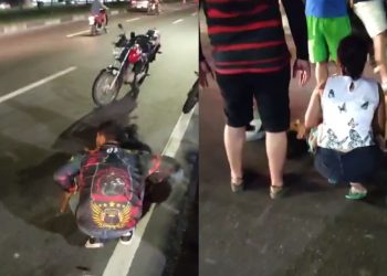 VÍDEO: Pedestre atravessa correndo, motociclista desvia a acaba caindo na avenida das Torres