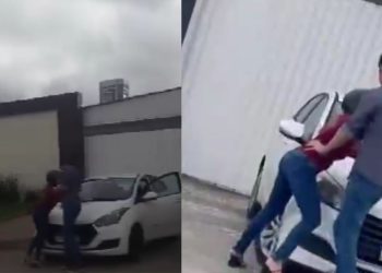 Confusão na porta de motel: mulher pega o marido saindo do Eros Motel com outra- VÍDEO