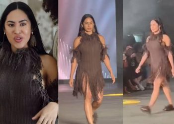 Vídeo: Roupa usada por Isabelle Nogueira em desfile dá o que falar: “pano de chão”