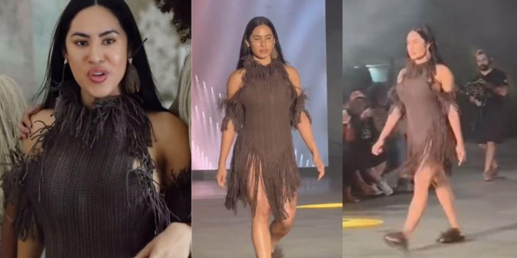 Vídeo: Roupa usada por Isabelle Nogueira em desfile dá o que falar: “pano de chão”