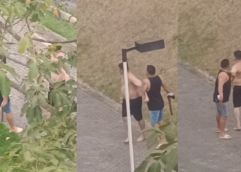 O homem foi flagado correndo pelo condomínio com a machadinha. Foto: Reprodução