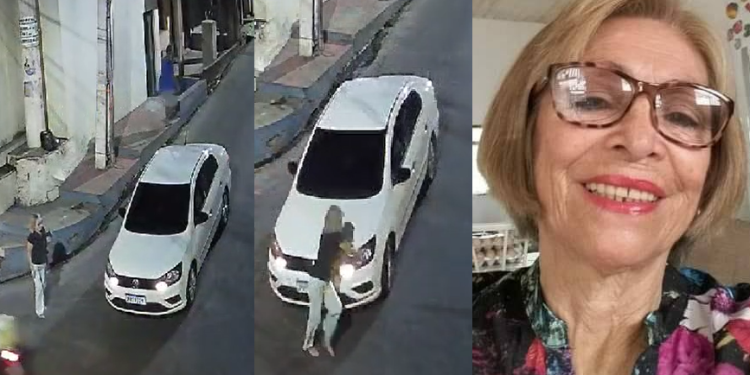 Nas imagens, o carro estava parado e ela aproveitou para atravessar. Foto: Reprodução
